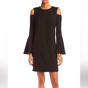 Calvin Klein Cold Shoulder Bell Sleeve Black Dress Size 2 NWT